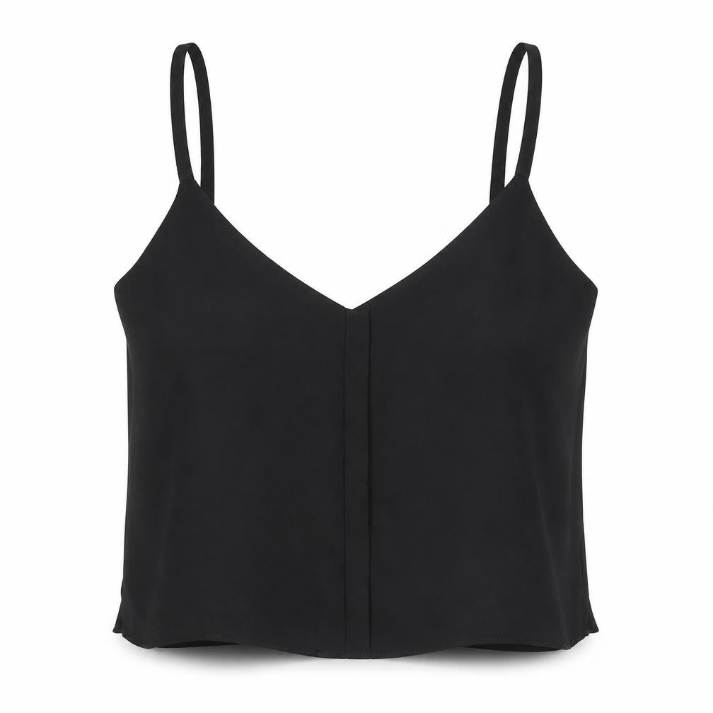 Topshop Womens Black Polyester Cropped Tank Size 8 V-Neck