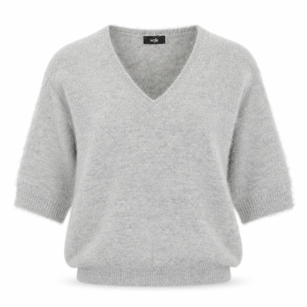 Wallis Womens Grey V-Neck Nylon Pullover Jumper Size S
