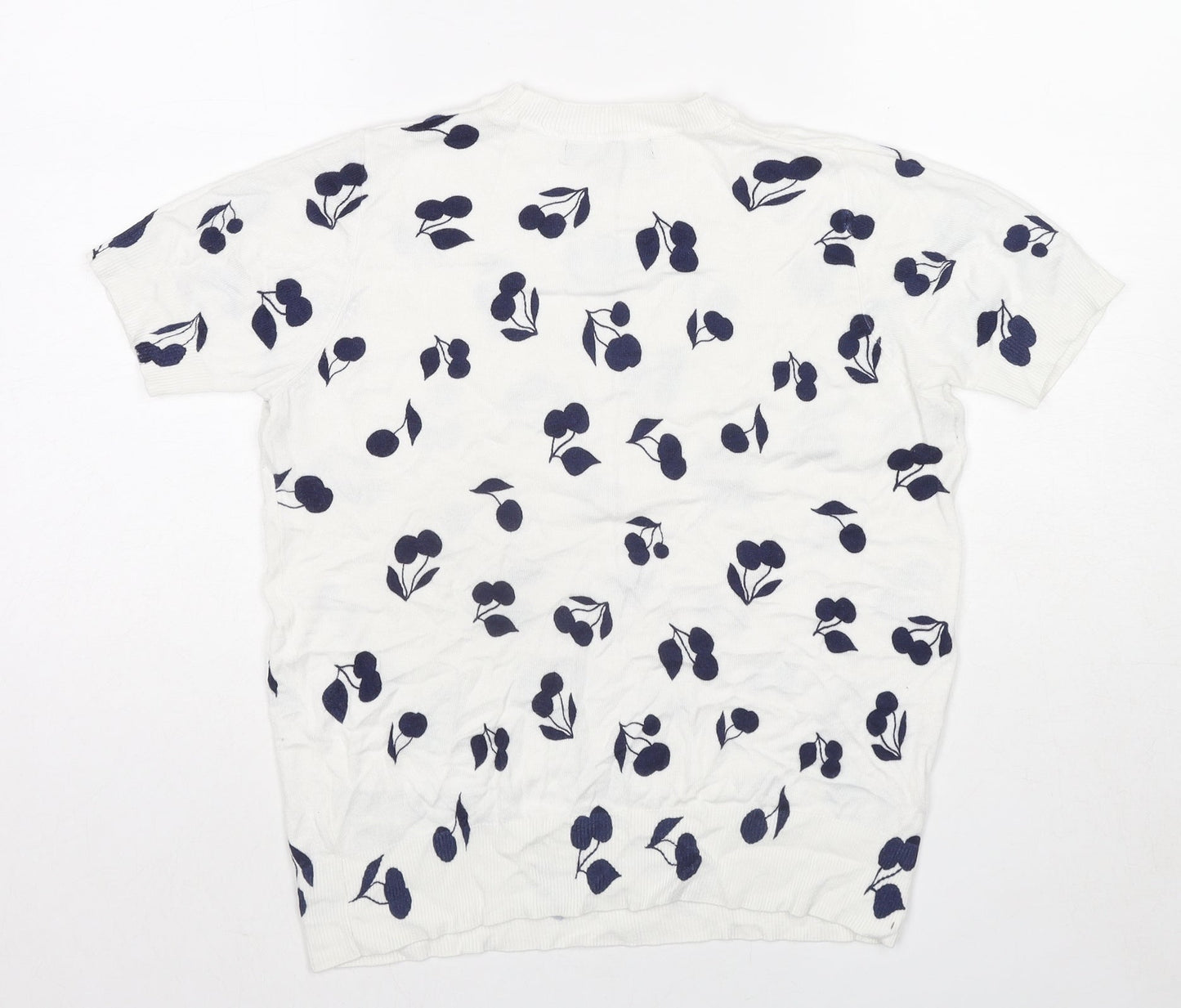 Marks and Spencer Womens White Round Neck Geometric Viscose Pullover Jumper Size 10 Pullover - Cherries