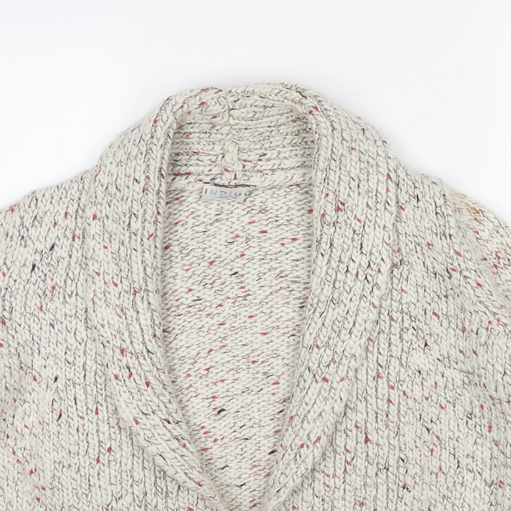 Marks and Spencer Womens White V-Neck Acrylic Cardigan Jumper Size 12