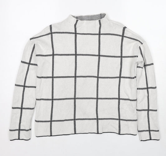 Society 8 Womens Ivory Mock Neck Check Polyester Pullover Jumper Size 10
