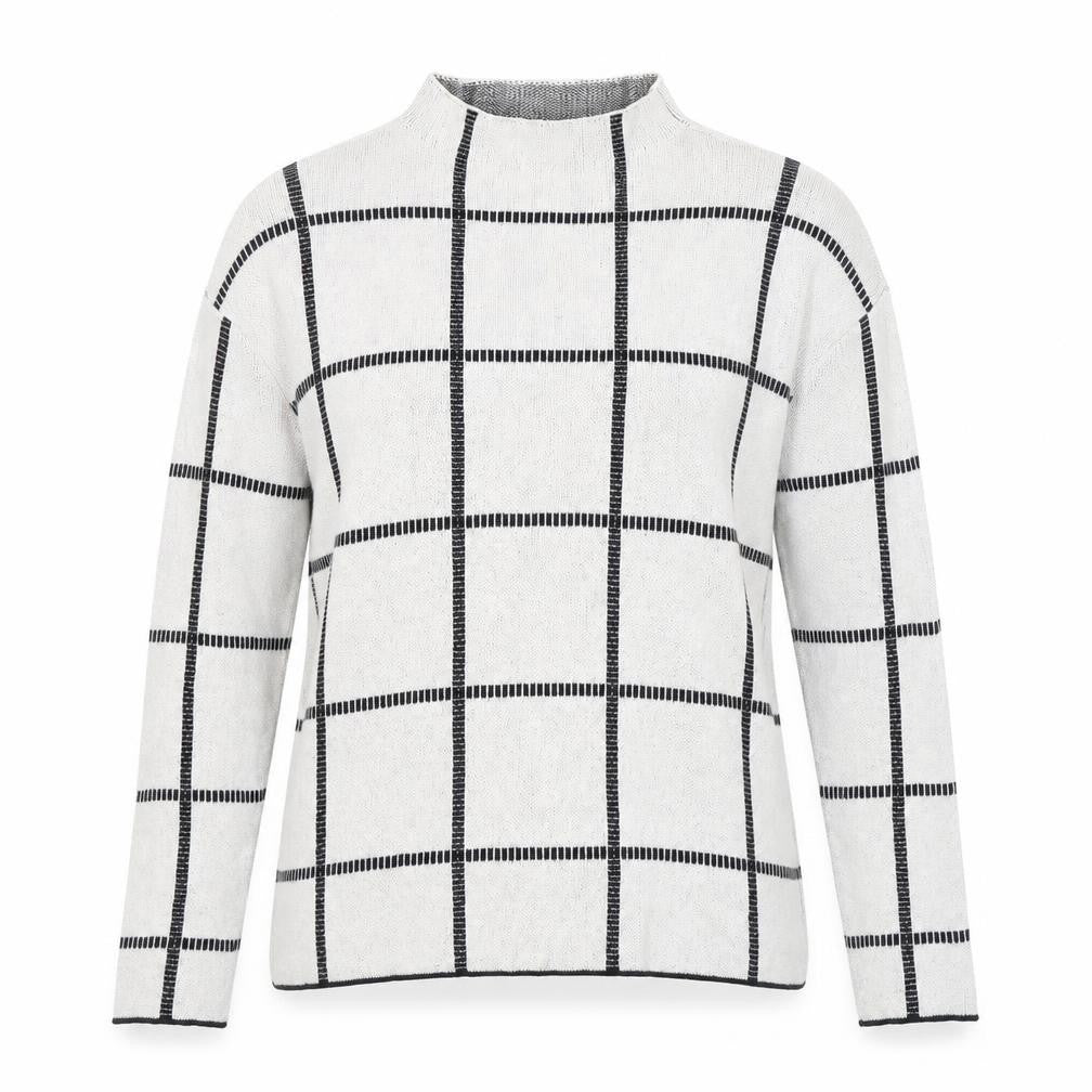 Society 8 Womens Ivory Mock Neck Check Polyester Pullover Jumper Size 10