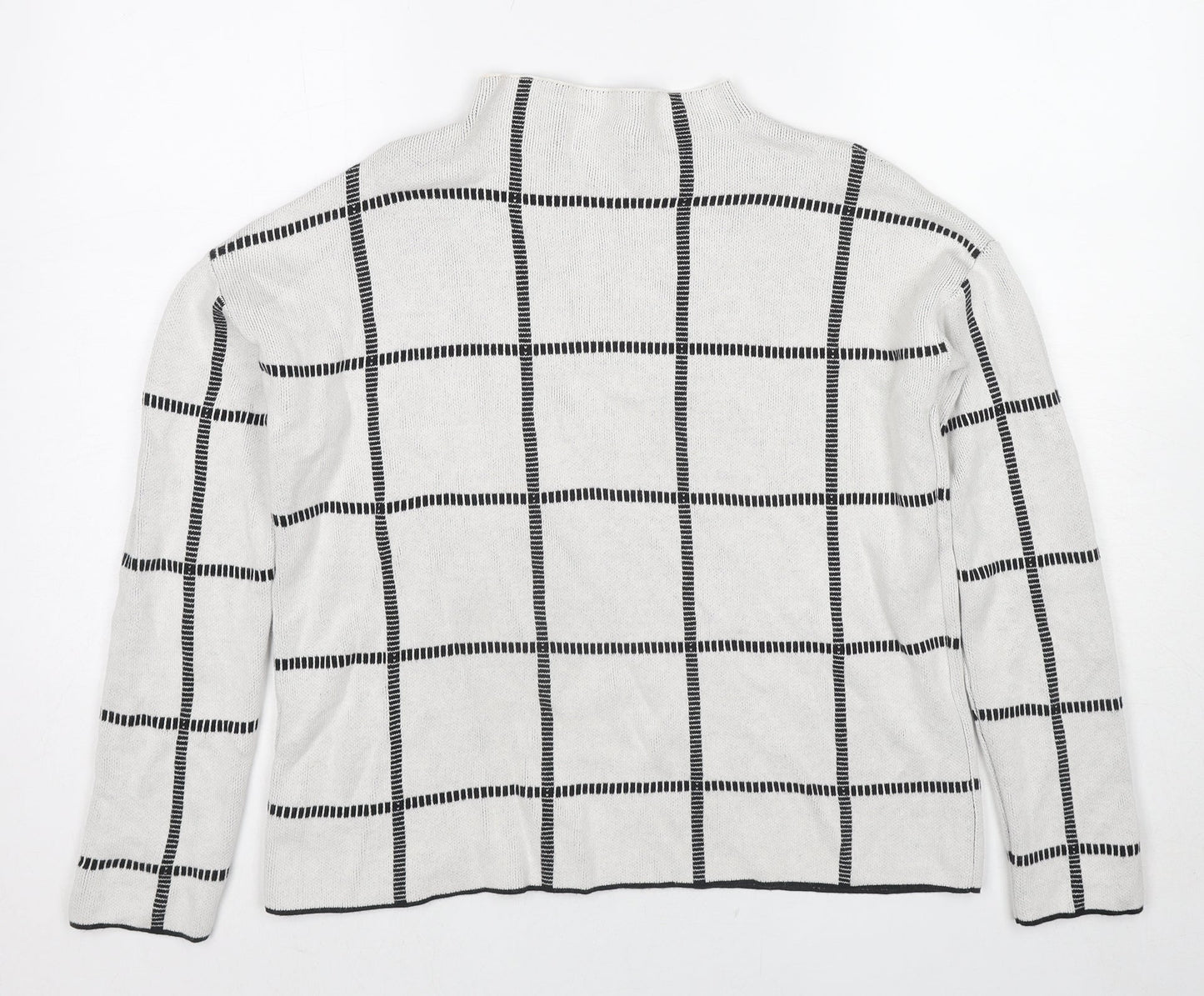Society 8 Womens Ivory Mock Neck Check Polyester Pullover Jumper Size 10