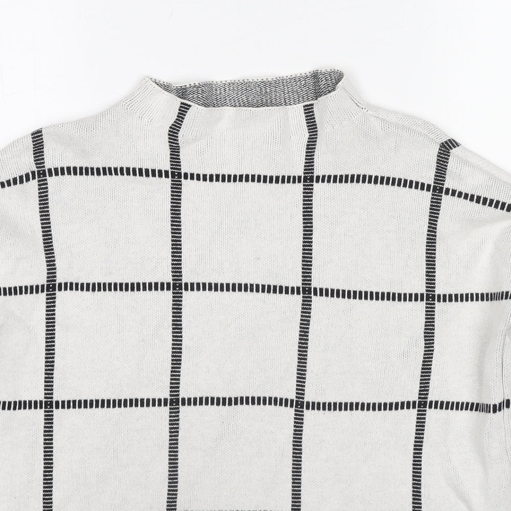 Society 8 Womens Ivory Mock Neck Check Polyester Pullover Jumper Size 10