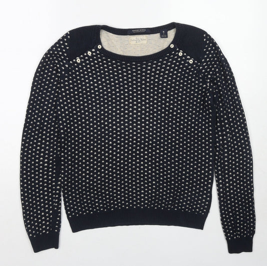 Maison Scotch Womens Black Round Neck Geometric Cotton Pullover Jumper Size S