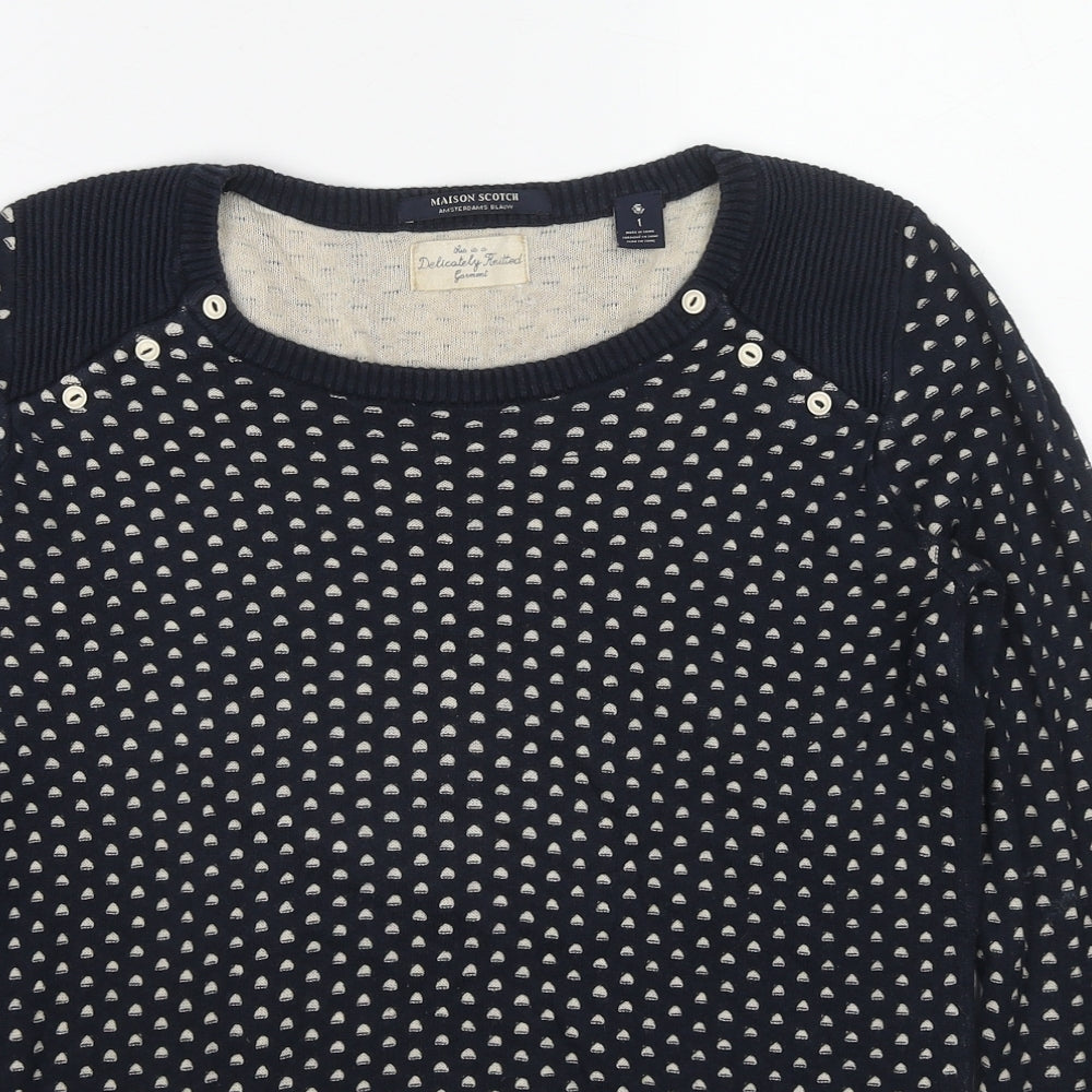 Maison Scotch Womens Black Round Neck Geometric Cotton Pullover Jumper Size S
