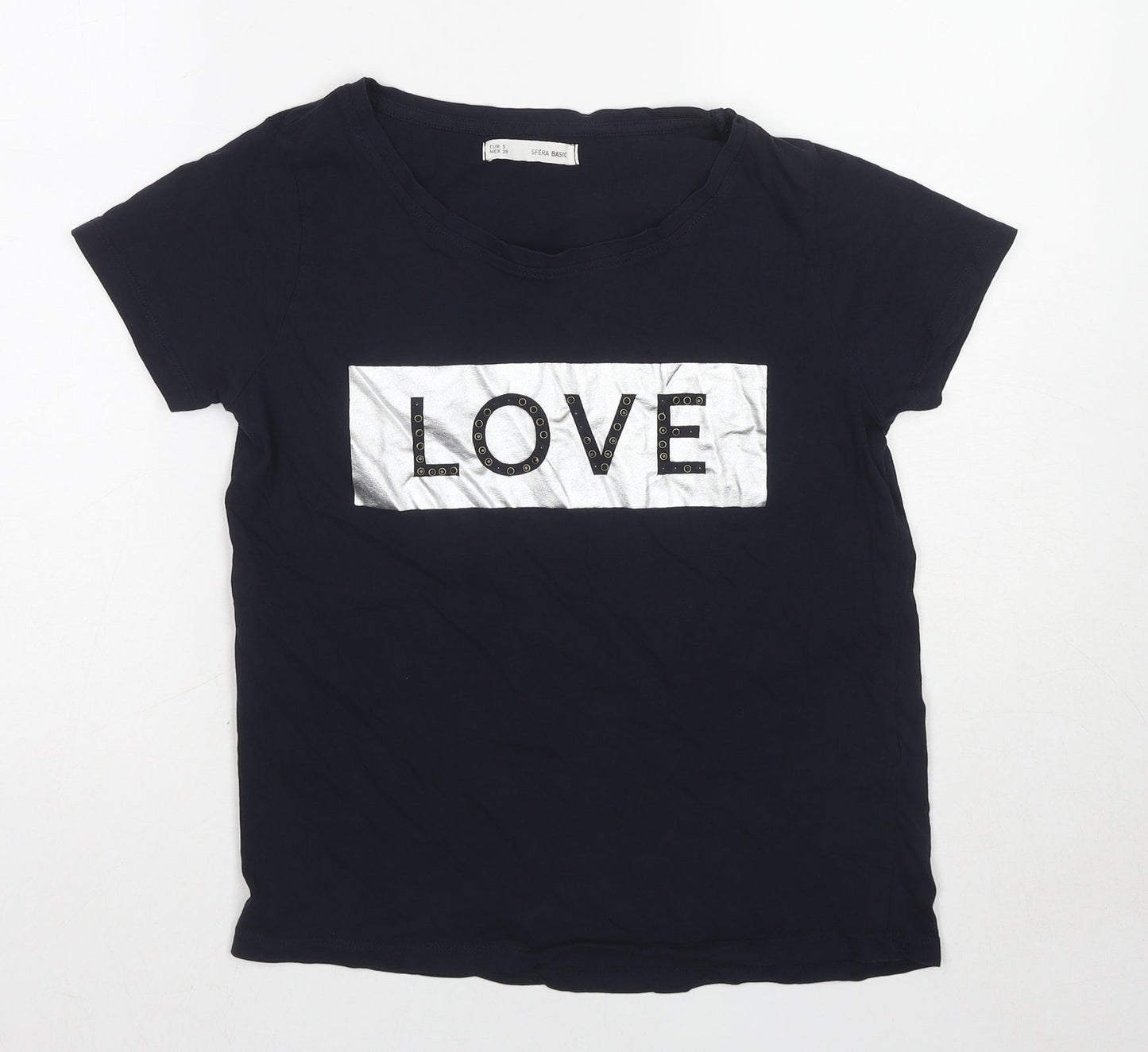 Sfera Womens Blue Cotton Basic T-Shirt Size S Round Neck - Love
