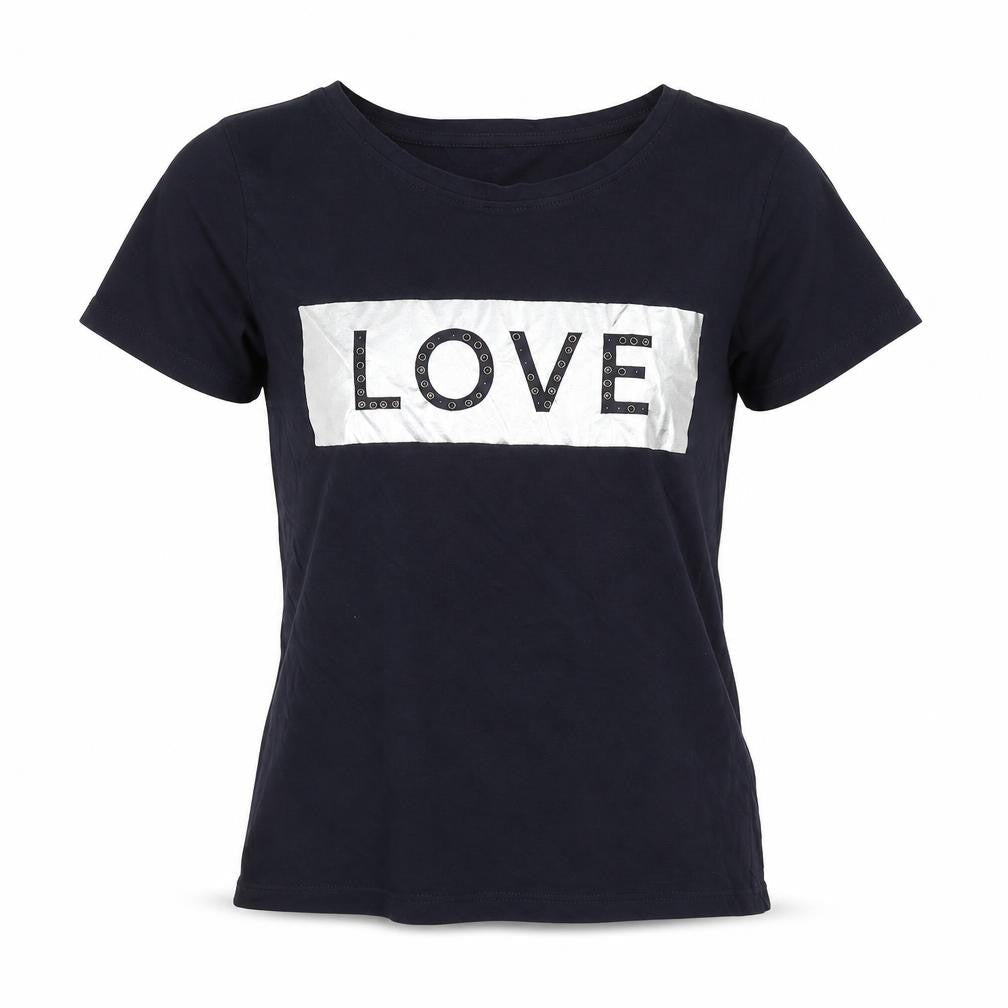 Sfera Womens Blue Cotton Basic T-Shirt Size S Round Neck - Love