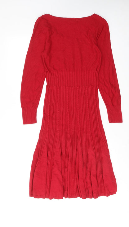 Per Una Womens Red Viscose A-Line Size 12 Round Neck Pullover