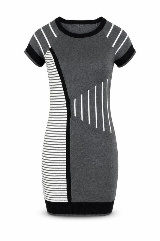 Warehouse Womens Grey Geometric Viscose Shift Size 6 Round Neck Pullover