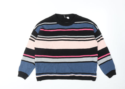 H&M Womens Multicoloured Round Neck Striped Cotton Pullover Jumper Size S