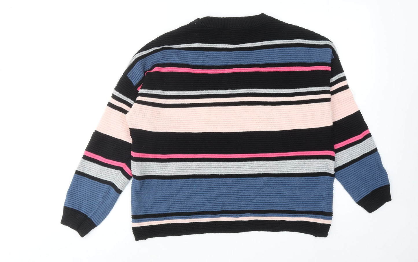 H&M Womens Multicoloured Round Neck Striped Cotton Pullover Jumper Size S