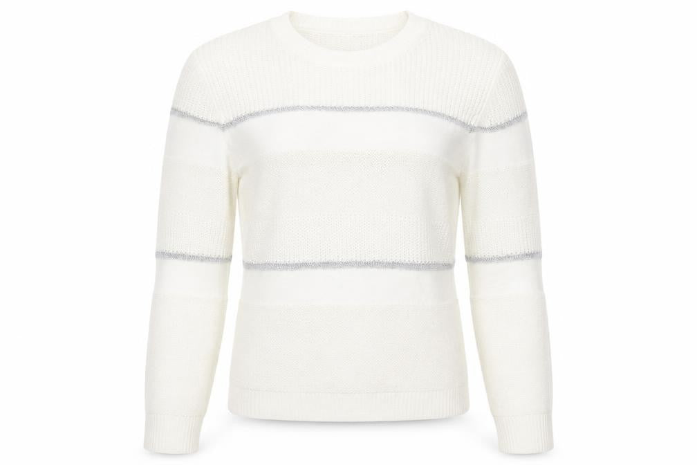 About Womens Ivory Round Neck Striped Acrylic Pullover Jumper Size S