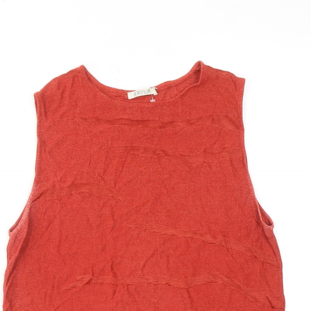 Platinum Womens Red Viscose Basic Tank Size L Boat Neck