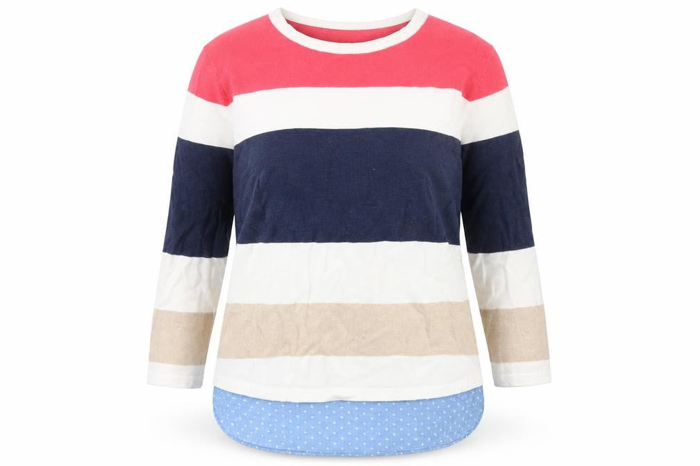 Lakeland Womens Multicoloured Round Neck Striped Cotton Pullover Jumper Size L