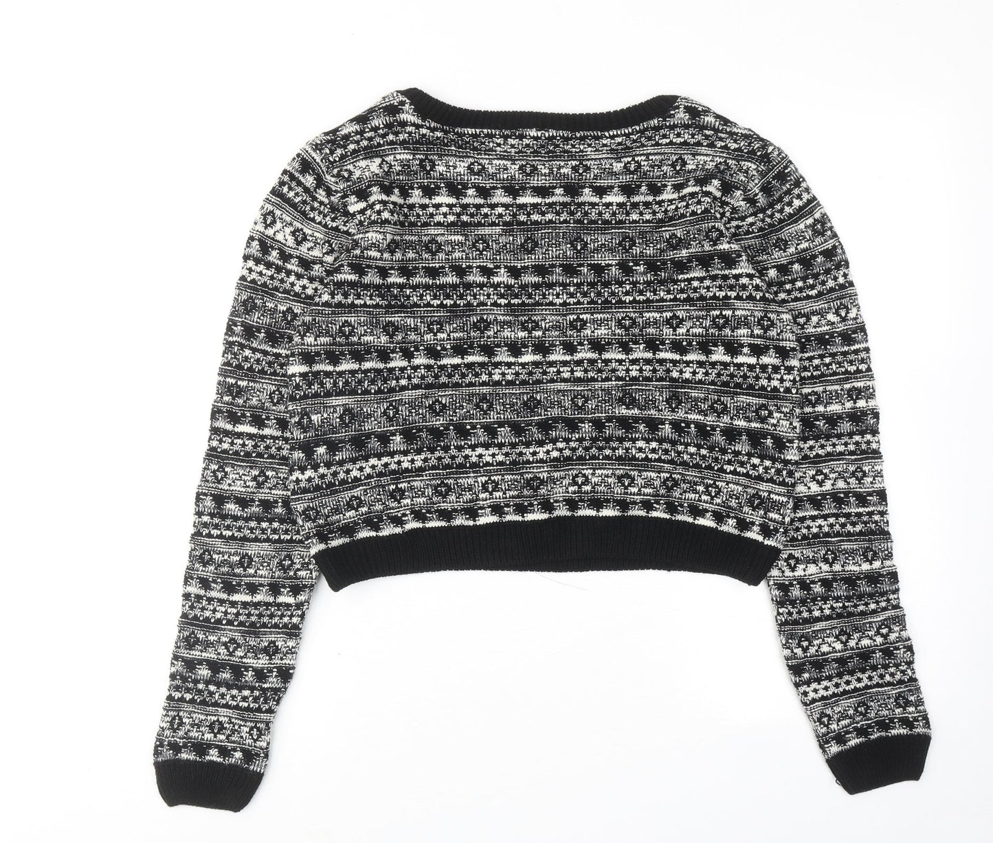 BLUE VANILLA Womens Black Round Neck Geometric Acrylic Pullover Jumper Size M