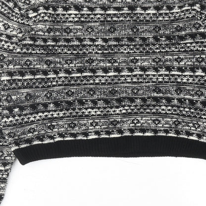 Blue Vanilla Womens Black Round Neck Geometric Acrylic Pullover Jumper Size M
