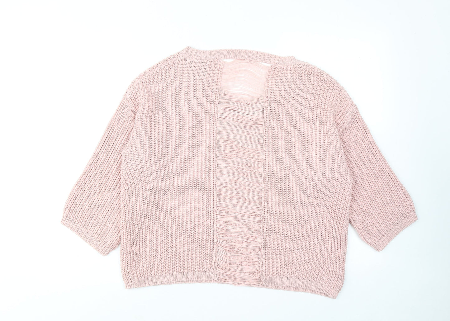 New Look Womens Pink Round Neck Acrylic Pullover Jumper Size M - Distressed Back Detail