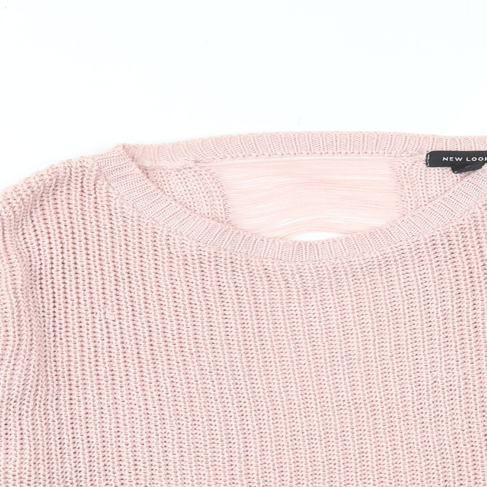 New Look Womens Pink Round Neck Acrylic Pullover Jumper Size M - Distressed Back Detail