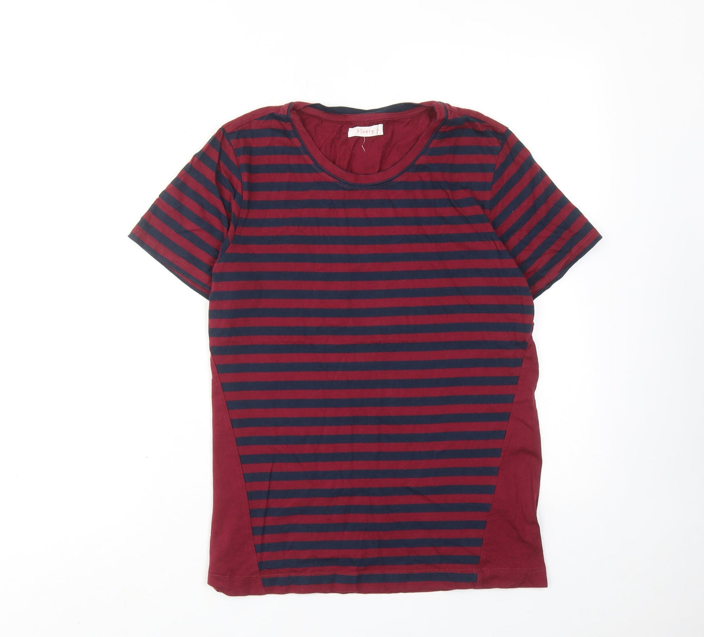 Finery Womens Red Striped Cotton Basic T-Shirt Size 10 Round Neck