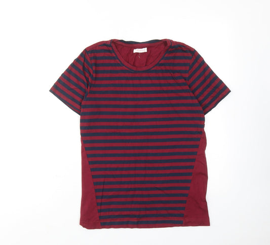 Finery Womens Red Striped Cotton Basic T-Shirt Size 10 Round Neck