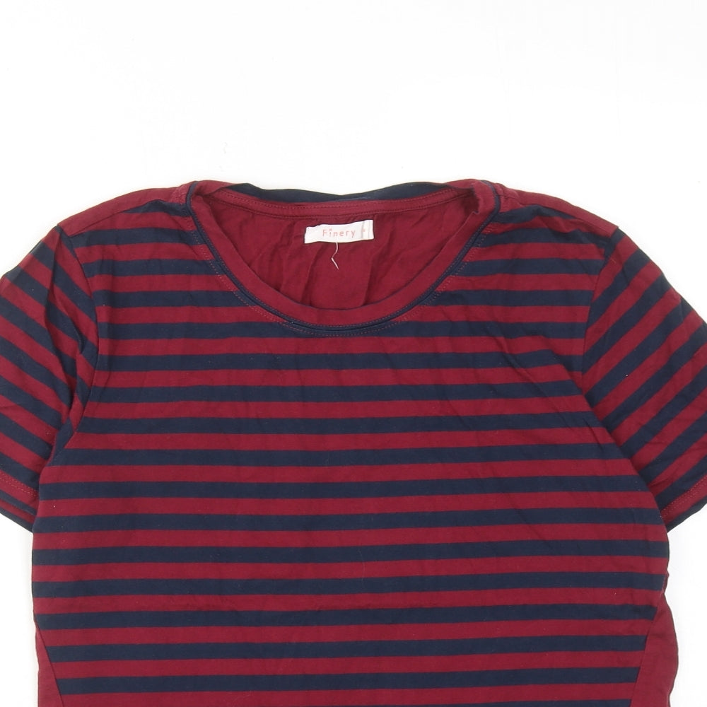 Finery Womens Red Striped Cotton Basic T-Shirt Size 10 Round Neck
