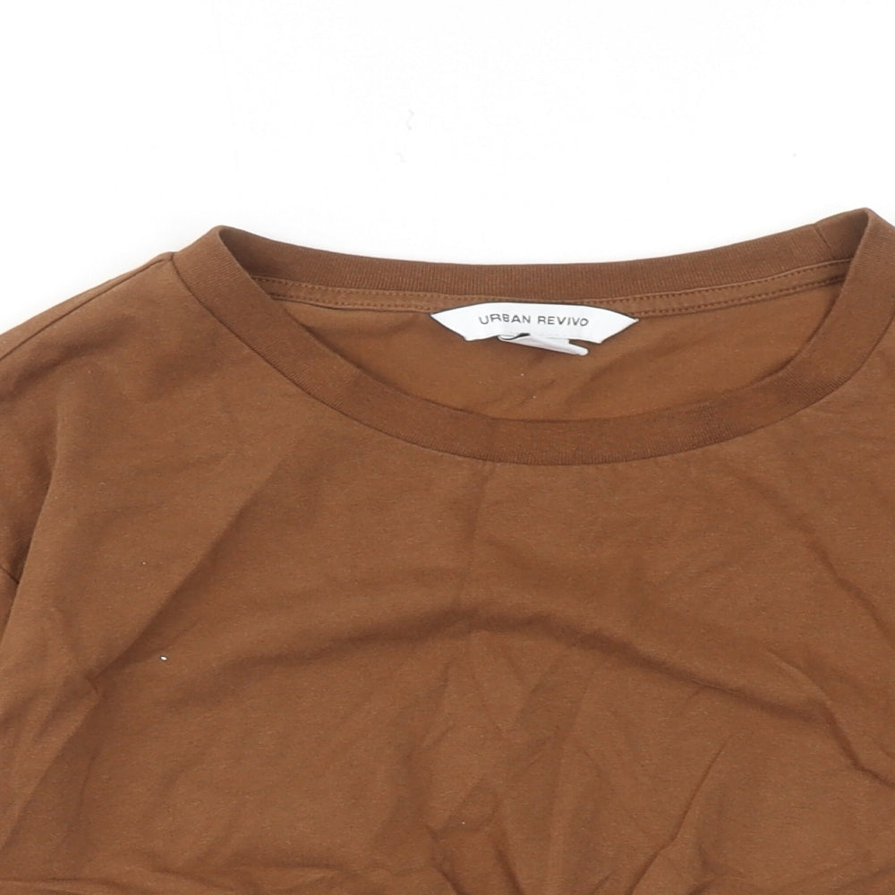 Urban Revivo Womens Brown Cotton Cropped T-Shirt Size 8 Round Neck - Ring Detail