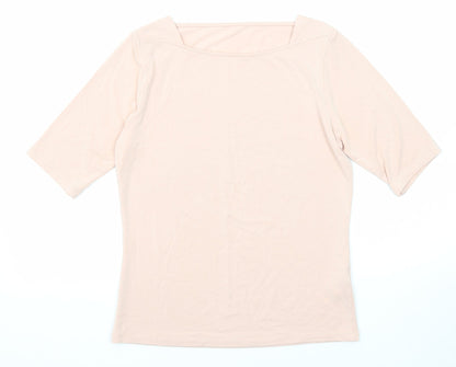 Additional front view of Autograph women’s pink modal basic t-shirt, size UK 10, square neck