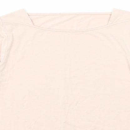 Close-up detail of Autograph women’s pink modal basic t-shirt, size UK 10, square neck