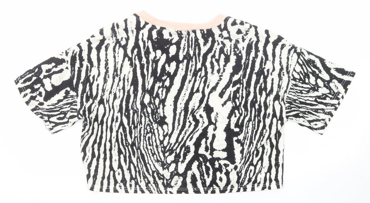 Topshop Womens Black Animal Print Cotton Cropped T-Shirt Size XS Round Neck