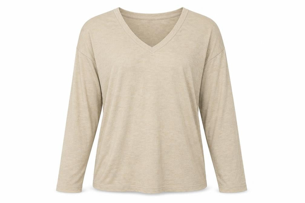 Marks & Spencer Womens Beige Polyester Basic T-Shirt Size 8 V-Neck