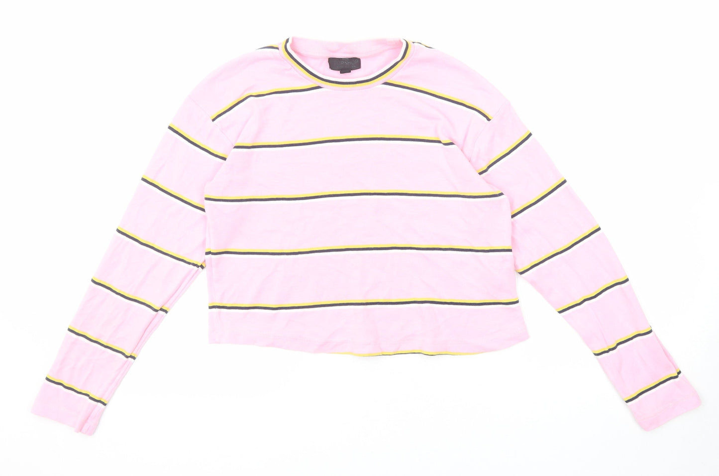 Topshop Womens Pink Striped Cotton Cropped T-Shirt Size 6 Crew Neck