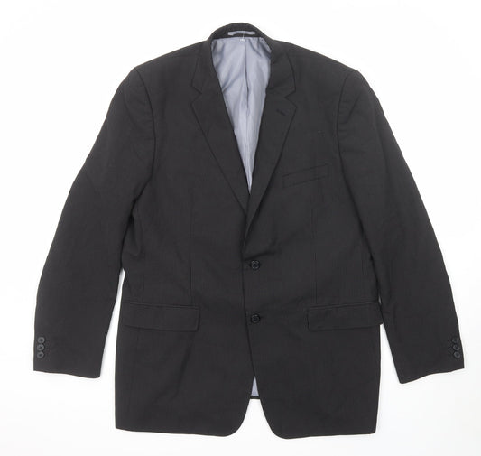 BHS Mens Black Striped Polyester Jacket Suit Jacket Size 44 Regular