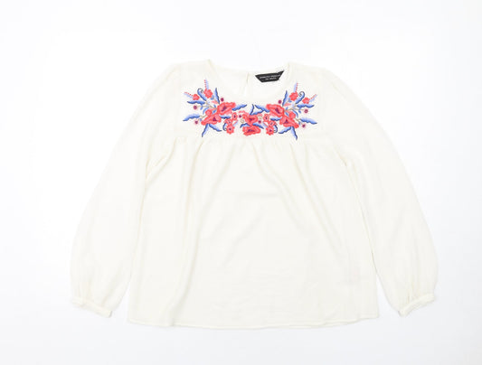 Dorothy Perkins Womens Ivory Polyester Basic Blouse Size 6 Boat Neck - Flower Motif