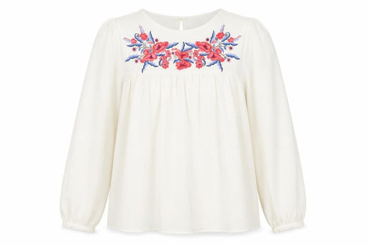 Dorothy Perkins Womens Ivory Polyester Basic Blouse Size 6 Boat Neck - Flower Motif