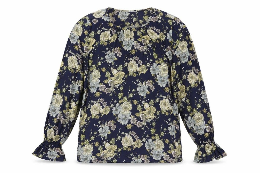 H&M Womens Blue Floral Polyester Basic Blouse Size 8 Boat Neck