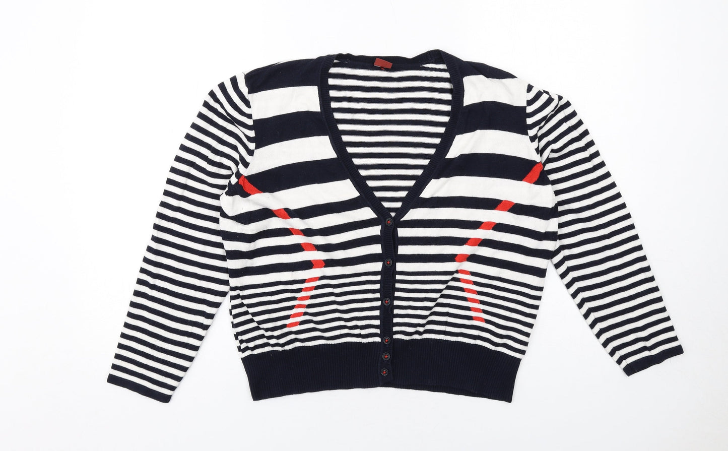 Olsen Womens Blue V-Neck Striped Cotton Cardigan Jumper Size 18