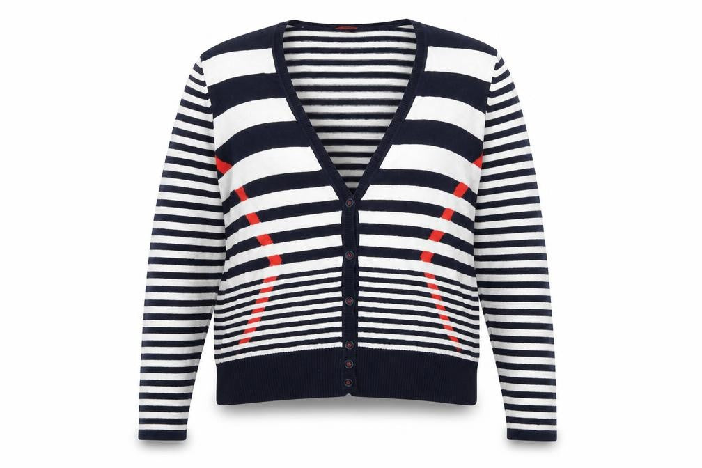 Olsen Womens Blue V-Neck Striped Cotton Cardigan Jumper Size 18
