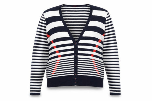 Olsen Womens Blue V-Neck Striped Cotton Cardigan Jumper Size 18