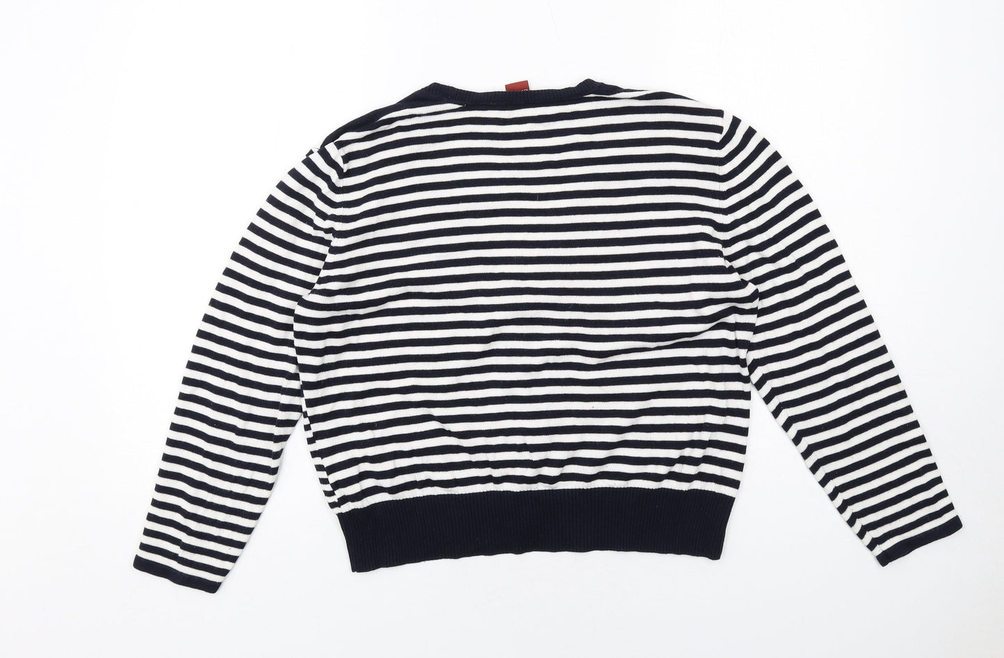 Olsen Womens Blue V-Neck Striped Cotton Cardigan Jumper Size 18