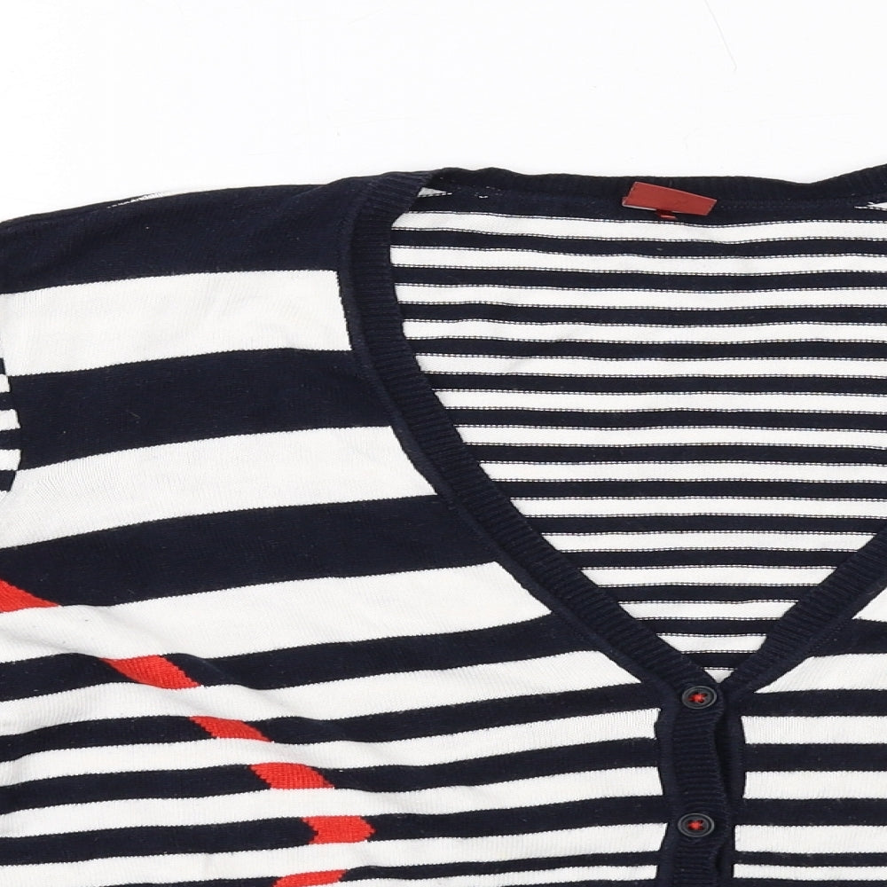 Olsen Womens Blue V-Neck Striped Cotton Cardigan Jumper Size 18