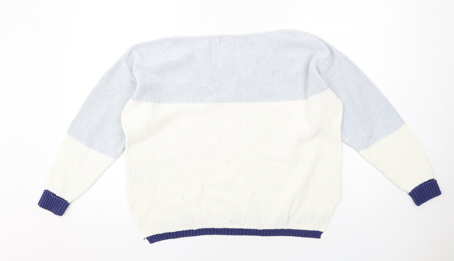 Marks and Spencer Womens Blue Boat Neck Cotton Pullover Jumper Size M