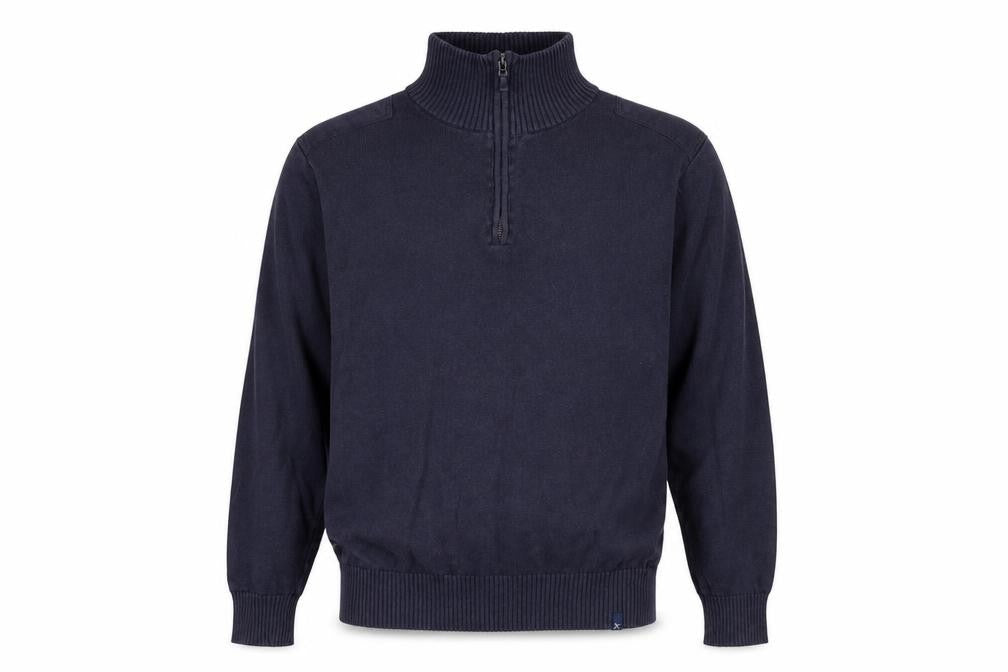 James Harvest Mens Blue High Neck Cotton Full Zip Jumper Size M Long Sleeve