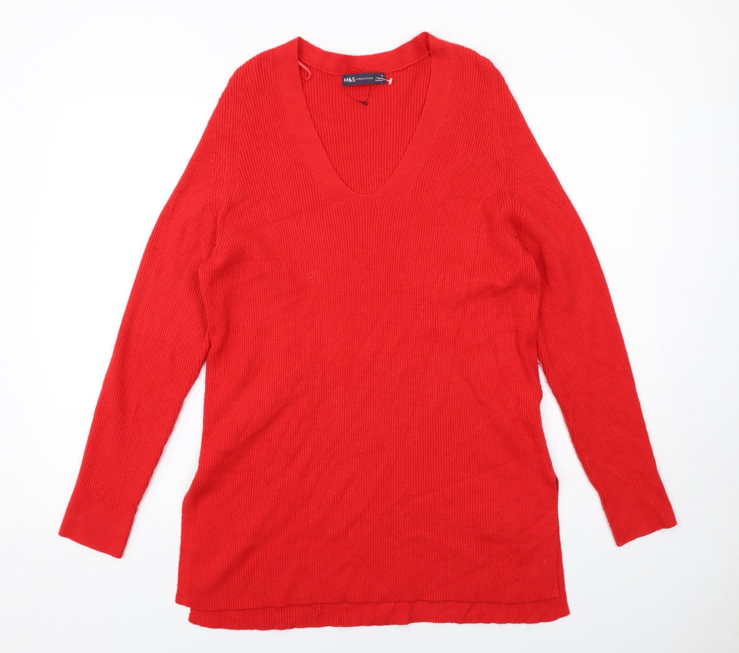 Marks and Spencer Womens Red V-Neck Viscose Pullover Jumper Size 12