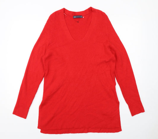 Marks and Spencer Womens Red V-Neck Viscose Pullover Jumper Size 12