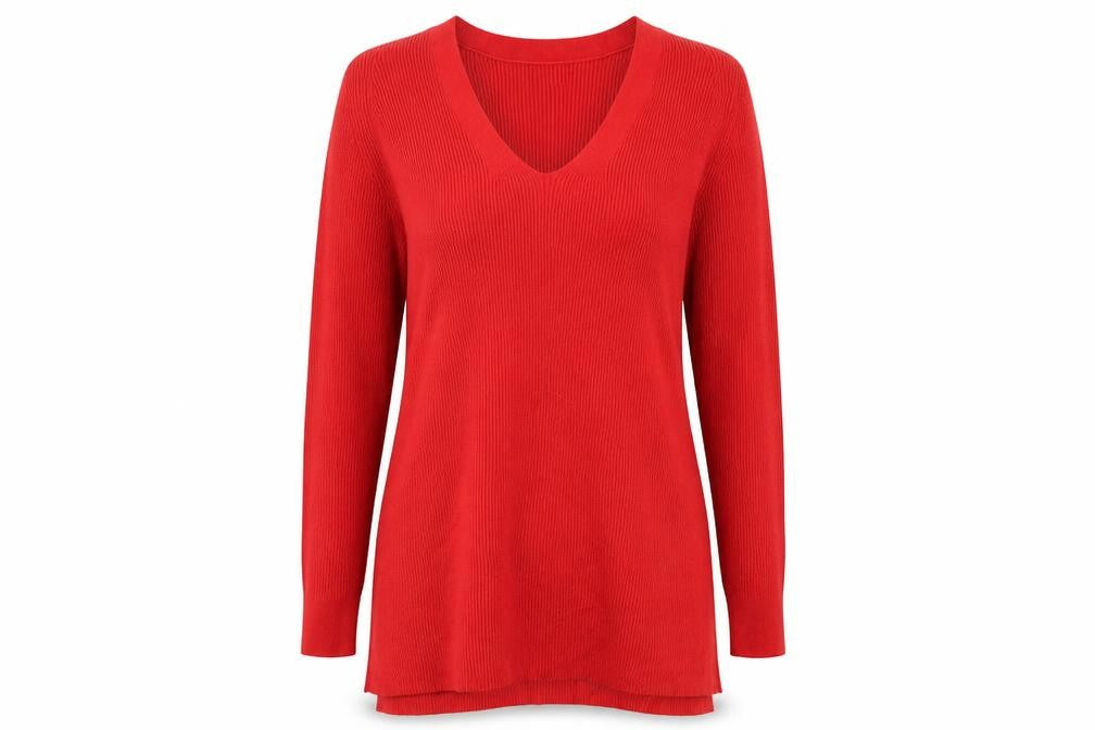 Marks & Spencer Womens Red V-Neck Viscose Pullover Jumper Size 12