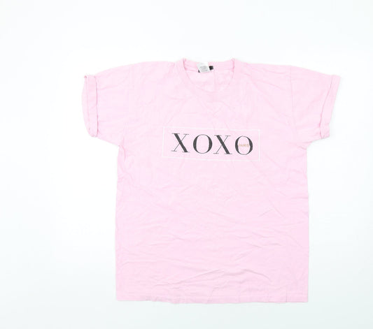 Boohoo Womens Pink Cotton Basic T-Shirt Size M Round Neck - Xoxo