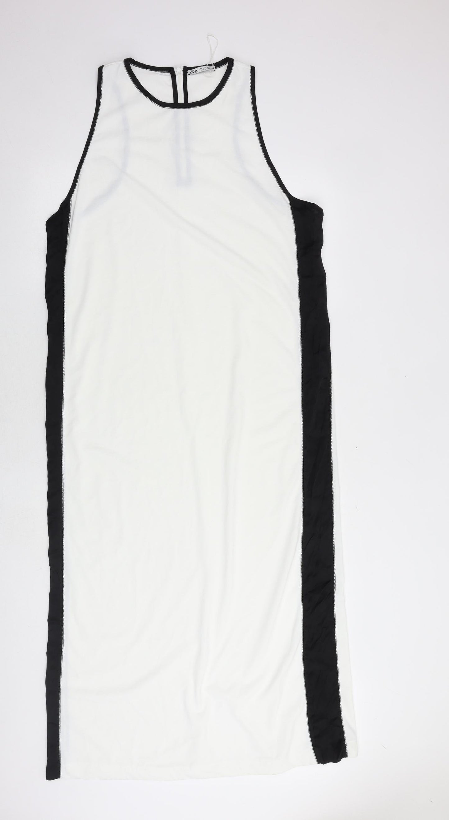 Zara Womens White Colourblock Polyester A-Line Size L Round Neck Zip