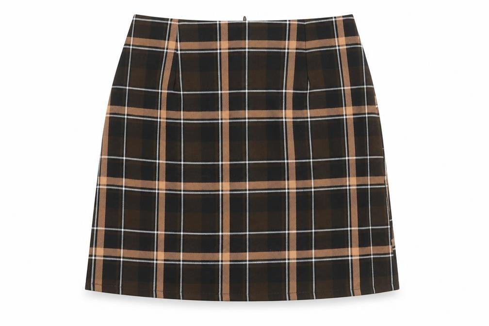 Miss Selfridge Womens Brown Plaid Polyester A-Line Skirt Size 4 Zip