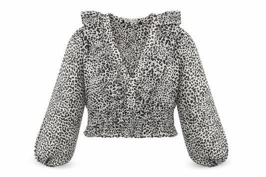 Zara Womens Multicoloured Animal Print Polyester Cropped Blouse Size S V-Neck - Leopard Print